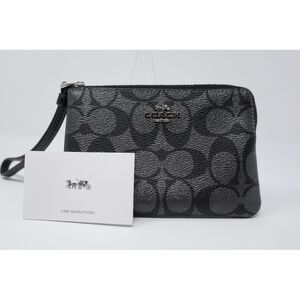 Coach Corner Zip Wristlet Signature Pearlized Coated Canvas Metallic Leather